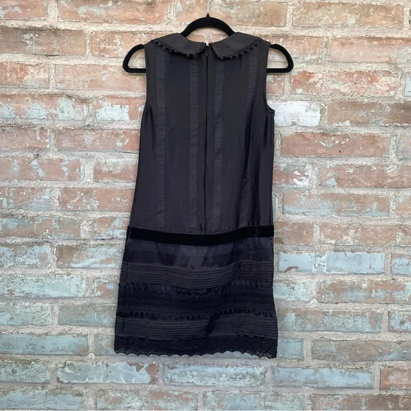 Anna Sui x Target Shift Dress Black Satin 20s Drop Waist Peter Pan Collar - Picture 13 of 15